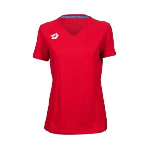 Koszulka damska Arena Team T-Shirt Panel. Czerwone koszulki sportowe Arena, bez wzorów, bez ramiączek, do pływania. Za 172,00 zł.