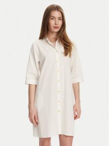 Selmark Sukienka koszulowa BM033 Écru Relaxed Fit. Kombinezony Selmark, s, bez wzorów, z bawełny, bez kołnierzyka, bez ramiączek. Za 139,99 zł.