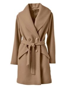 Heine Wełniany płaszcz w kolorze jasnobrązowym rozmiar: 38. Brązowe płaszcze Heine, bez wzorów, z tkaniny, bez kaptura. Za 346,95 zł.