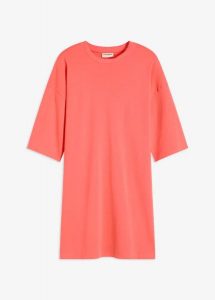 Sukienka T-shirtowa oversize z grubej bawełny organicznej. Czerwone sukienki bonprix, bez wzorów, z bawełny, bez kołnierzyka, bez ramiączek, oversize. Za 37,99 zł.