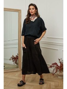 Fleur de Lin Bluzka "Guimauve" w kolorze czarnym rozmiar: XL. Czarne bluzki Fleur de Lin, xl, bez wzorów, z bawełny, bez kołnierzyka, bez ramiączek. Za 110,29 zł.