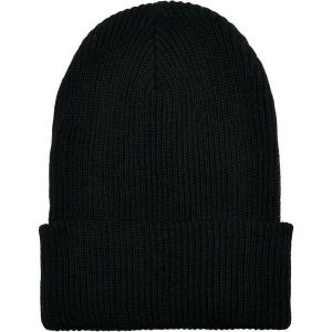 Prążkowana Czapka Z Dzianiny Z Przędzy Z Recyklingu. Czarne czapki FLEXFIT, bez wzorów, z dzianiny, sportowe. Za 73,99 zł.