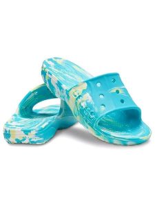 Crocs Klapki "Baya II" w kolorze błękitno-żółto-białym rozmiar: 37/38. Niebieskie klapki Crocs, bez wzorów, z otwartym noskiem, bez obcasa. Za 101,45 zł.