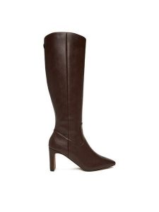 Nine West Kozaki CEO-SAWSAN-01 Brązowy. Brązowe kozaki Nine West, bez wzorów, z materiału, bez obcasa, na słupku, bez zapięcia. Za 299,99 zł.