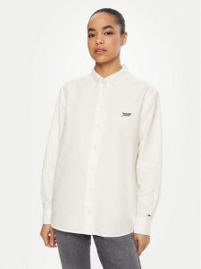 Tommy Jeans Koszula DW0DW19358 Biały Relaxed Fit. Białe koszule Tommy Jeans, m, bez wzorów, z bawełny, bez kołnierzyka, bez ramiączek. Za 249,99 zł.