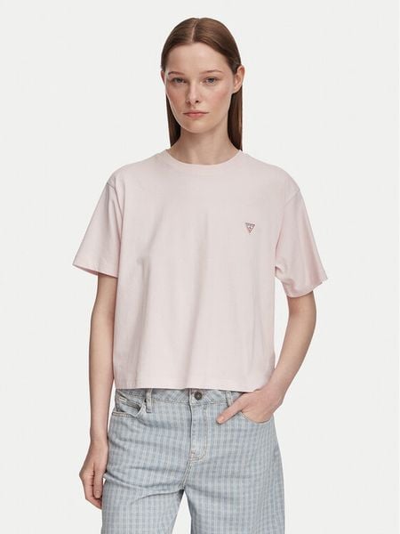 Guess Jeans T-Shirt W4YI05 K8HM0 Różowy jasny Boxy Fit. Czerwone t-shirty Guess Jeans, m, z aplikacjami, z bawełny, bez kołnierzyka, bez ramiączek. Za 129,99 zł.
