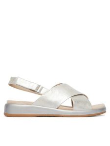 Caprice Sandały 9-28208-44 Srebrny. Szare sandały Caprice, bez wzorów, ze skóry, bez obcasa, na płaskiej podeszwie, bez zapięcia. Za 235,99 zł.