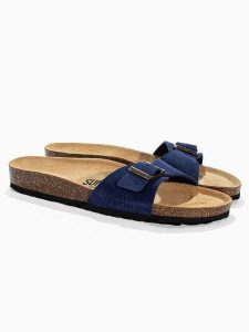 Sunbay Skórzane klapki "Jasmin" w kolorze granatowym rozmiar: 37. Niebieskie klapki Sunbay, bez wzorów, z otwartym noskiem, bez obcasa. Za 134,95 zł.