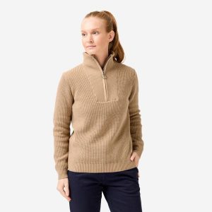 Sweter do golfa damski MW500. Brązowe golfy INESIS, bez wzorów, z bawełny. Za 159,99 zł.