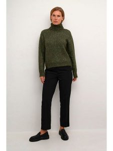 Kaffe Sweter "Alioma" w kolorze ciemnozielonym rozmiar: L. Zielone golfy Kaffe, bez wzorów, z wełny. Za 87,81 zł.