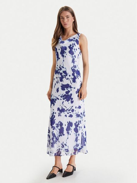 Calvin Klein Sukienka wieczorowa Printed Chiffon Sl Cowl LV044F029G Biały Regular Fit. Białe kombinezony Calvin Klein, s, bez wzorów, z syntetyku, wizytowe, bez kołnierzyka, bez ramiączek. Za 453,99 zł.