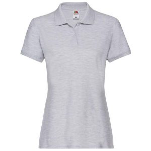Damska Koszulka Polo Premium Heather. Szare koszulki sportowe FRUIT OF THE LOOM, bez wzorów, bez ramiączek. Za 80,99 zł.
