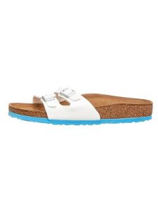 Birkenstock Klapki "Ibiza" w kolorze białym rozmiar: 40. Białe klapki Birkenstock, bez wzorów, z otwartym noskiem, bez obcasa. Za 196,24 zł.