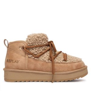 Śniegowce REPLAY. Brązowe buty zimowe Replay, bez obcasa, bez zapięcia. Za 449,99 zł.