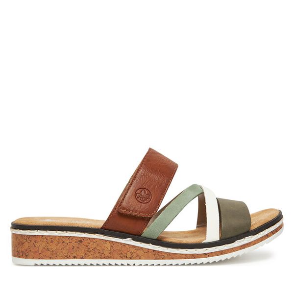 Klapki Rieker. Brązowe klapki Rieker, bez wzorów, bez obcasa. Za 289,99 zł.