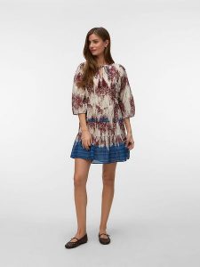 Vero Moda Sukienka w kolorze kremowo-niebiesko-brązowym rozmiar: XL. Brązowe sukienki Vero Moda, xl, bez wzorów, z bawełny, bez kołnierzyka, bez ramiączek, mini. Za 143,95 zł.