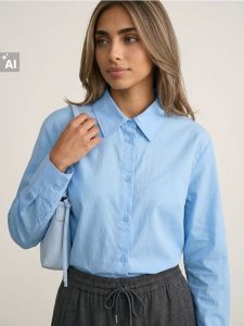 Bawełniana koszula basic - błękitny. Niebieskie koszule Sinsay, l, bez wzorów, z bawełny, bez kołnierzyka, bez ramiączek. Za 49,99 zł.