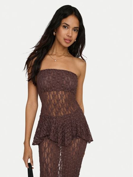 ONLY Top Aya 15375823 Brązowy ciemny Slim Fit. Brązowe topy ONLY, xs, bez wzorów, z syntetyku, bez kołnierzyka, bez ramiączek. Za 84,99 zł.