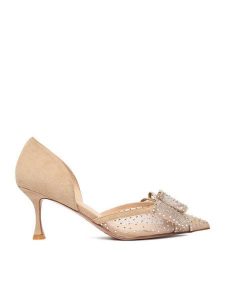 Eva Minge Szpilki EO-AVA-78096-202 Beżowy. Brązowe szpilki Eva Minge, bez wzorów, ze skóry, bez obcasa. Za 449,99 zł.