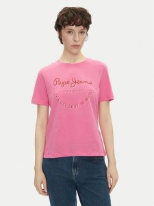Pepe Jeans T-Shirt Rumer PL506072 Różowy Regular Fit. Czerwone t-shirty Pepe Jeans, s, bez wzorów, z bawełny, bez kołnierzyka, bez ramiączek. Za 79,99 zł.