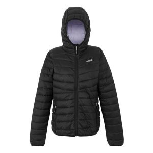 Kurtka Damska Hillpack IV Padded Jacket. Czarne kurtki Regatta, bez wzorów, z puchu, bez kaptura. Za 117,99 zł.