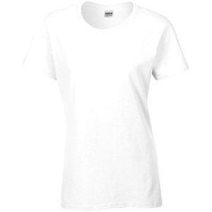 Damska Koszulka T-shirt Krótki Rękaw Top. Białe bluzki GILDAN, xl, bez wzorów, sportowe, bez kołnierzyka, bez ramiączek. Za 27,99 zł.