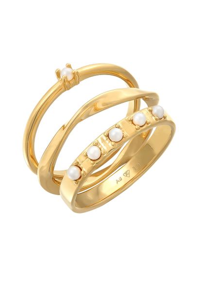 Elli Damski zestaw do łączenia 3 częściowy klasyczny szklane koraliki w srebrze próby 925 Sterling Silver Pierścionki 1 ct. Szare pierścionki Elli, z perłą, srebrne. Za 223,99 zł.