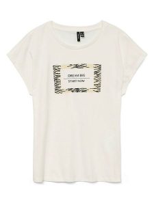 Vero Moda Koszulka w kolorze kremowym rozmiar: S. Brązowe bluzki Vero Moda, s, bez wzorów, z bawełny, bez kołnierzyka, bez ramiączek. Za 43,88 zł.