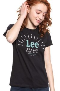 LEE T SHIRT DAMSKI SEASONAL LOGO TEE BLACK L42YRE01 112109518. Czarne t-shirty Lee, l, bez wzorów, bez kołnierzyka, bez ramiączek. Za 69,99 zł.
