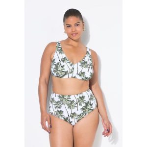Damskie Figi od bikini wysoki stan nadruk z palmami. Białe figi Ulla Popken, bez wzorów, z elastanu. Za 93,99 zł.