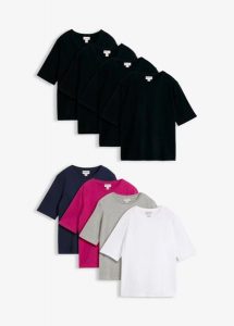 T-shirt (8 sztuk). Czarne t-shirty bonprix, uniwersalny, bez wzorów, bez kołnierzyka, bez ramiączek. Za 111,92 zł.