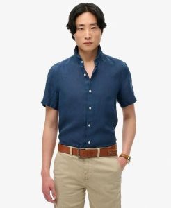 Superdry Vacation Linen Koszula krótki rękaw 100% len – NAVY. Niebieskie koszule Superdry, l, bez wzorów, ze lnu, bez kołnierzyka, bez ramiączek. Za 277,50 zł.