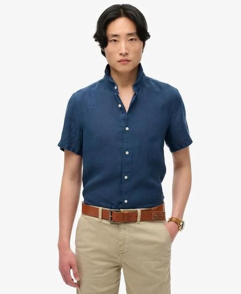 Superdry Vacation Linen Koszula krótki rękaw 100% len – NAVY. Niebieskie koszule Superdry, l, bez wzorów, ze lnu, bez kołnierzyka, bez ramiączek. Za 262,00 zł.
