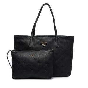 Torebka Guess. Czarne shopper bag Guess, z aplikacjami, bez dodatków. Za 674,99 zł.