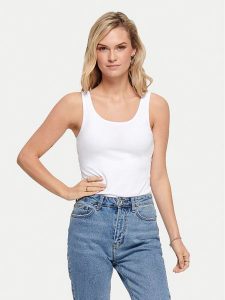 ONLY Top Live 15095808 Biały Stretch Fit. Białe topy ONLY, s, bez wzorów, z bawełny, bez kołnierzyka, bez ramiączek. Za 39,99 zł.