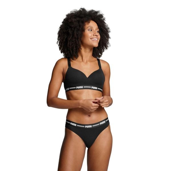 Stanik fitness cardio Puma Paded Top. Czarne topy Puma, bez wzorów, z bawełny, sportowe, bez kołnierzyka, bez ramiączek. Za 186,58 zł.