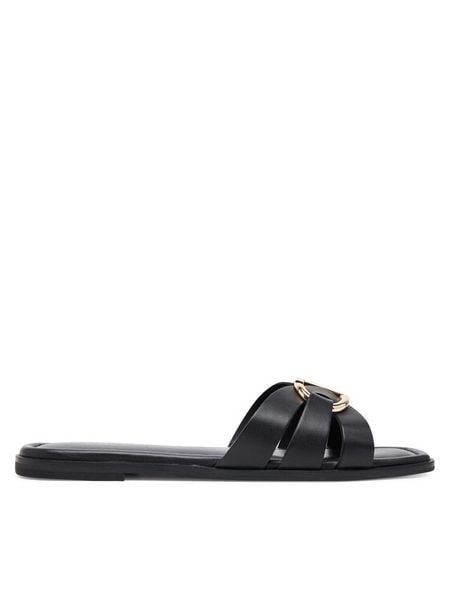 TWINSET Klapki 251TGT090 Czarny. Czarne klapki Twinset, bez wzorów, ze skóry, bez obcasa. Za 469,99 zł.