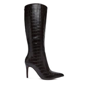 Kozaki Nine West. Brązowe kozaki Nine West, bez wzorów, bez obcasa, na szpilce, bez zapięcia. Za 329,99 zł.