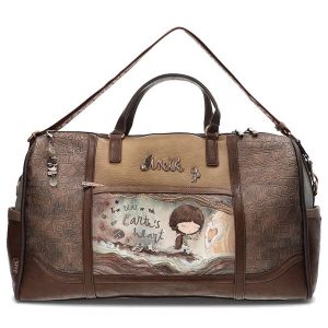 Brązowa Damska Torba Podróżna Anekke Premium. Brązowe torebki klasyczne Anekke, z aplikacjami, z materiału, na ramię, zdobione, bez dodatków. Za 599,00 zł.