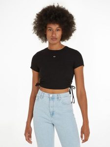 TOMMY JEANS Koszulka w kolorze czarnym rozmiar: XL. Czarne bluzki Tommy Jeans, xl, bez wzorów, z jeansu, bez kołnierzyka, bez ramiączek. Za 127,35 zł.