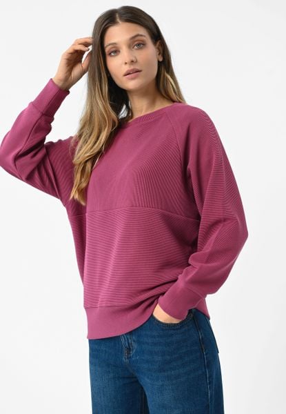 Prążkowana, luźna bluza B-MINK. Czerwone bluzy Volcano, m, bez wzorów, z elastanu, bez kaptura. Za 149,99 zł.