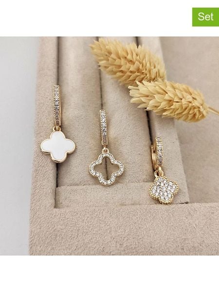 Nakkash Pozłacane kolczyki-kreole (3 szt.) z cyrkoniami i masą perłową rozmiar: onesize. Białe kolczyki Nakkash, z cyrkonią, pozłacane. Za 104,64 zł.