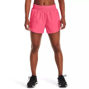 Spodenki krótkie damskie Under Armour Flex Woven Short 3in. Czerwone szorty Under Armour, bez wzorów, sportowe. Za 79,99 zł.