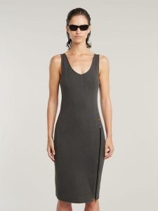 G-Star Sukienka w kolorze antracytowym rozmiar: M. Czarne sukienki G-Star, m, bez wzorów, z bawełny, retro, bez kołnierzyka, bez ramiączek, midi. Za 121,99 zł.