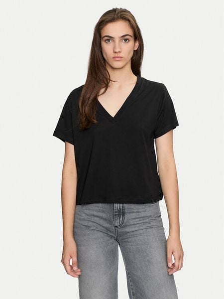 Sisley T-Shirt 3QU4L400L Czarny Regular Fit. Czarne t-shirty Sisley, l, bez wzorów, z bawełny, bez kołnierzyka, bez ramiączek. Za 99,99 zł.