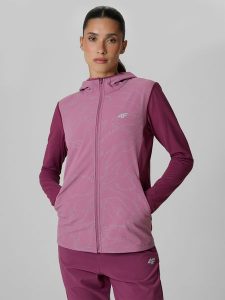 4F Bluza do biegania regular z kapturem damska - fioletowa M. Fioletowe bluzy 4f, m, bez wzorów, z materiału, z kapturem. Za 299,99 zł.