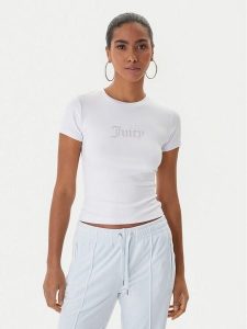 Juicy Couture T-Shirt Esme JCWCT225323 Biały Slim Fit. Białe t-shirty Juicy Couture, m, bez wzorów, bez kołnierzyka, bez ramiączek. Za 179,99 zł.