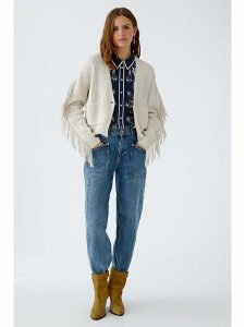 Oui Kardigan w kolorze beżowym rozmiar: 44. Brązowe kardigany Oui, bez wzorów, prążkowane, bez ramiączek. Za 320,63 zł.