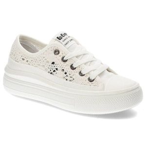 Białe Trampki Lee Cooper Damskie Buty Na Platformie. Białe trampki Lee Cooper, bez wzorów, z materiału, bez zapięcia. Za 109,00 zł.