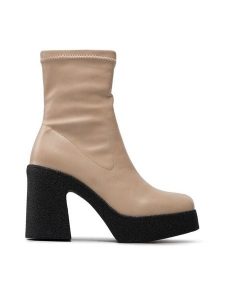 DeeZee Botki ZAL96063T-3 Beżowy. Brązowe botki DeeZee, bez wzorów, ze skóry, bez obcasa, na słupku, bez zapięcia. Za 219,99 zł.